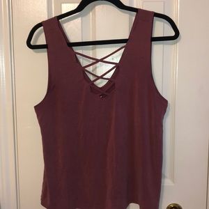 maroon criss cross top